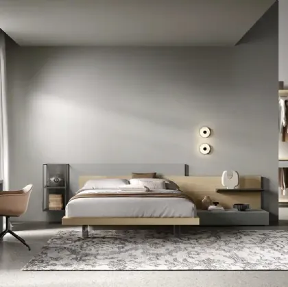 Letto Bipanel M13 in rovere miele e laccato cemento di Moretti Compact Giorno Notte