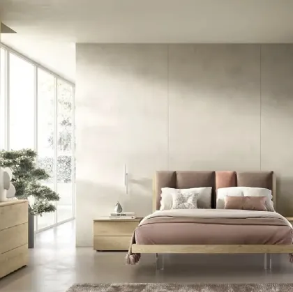 Letto Take I13 in rovere miele con testiera in tessuto imbottito di Moretti Compact Giorno Notte